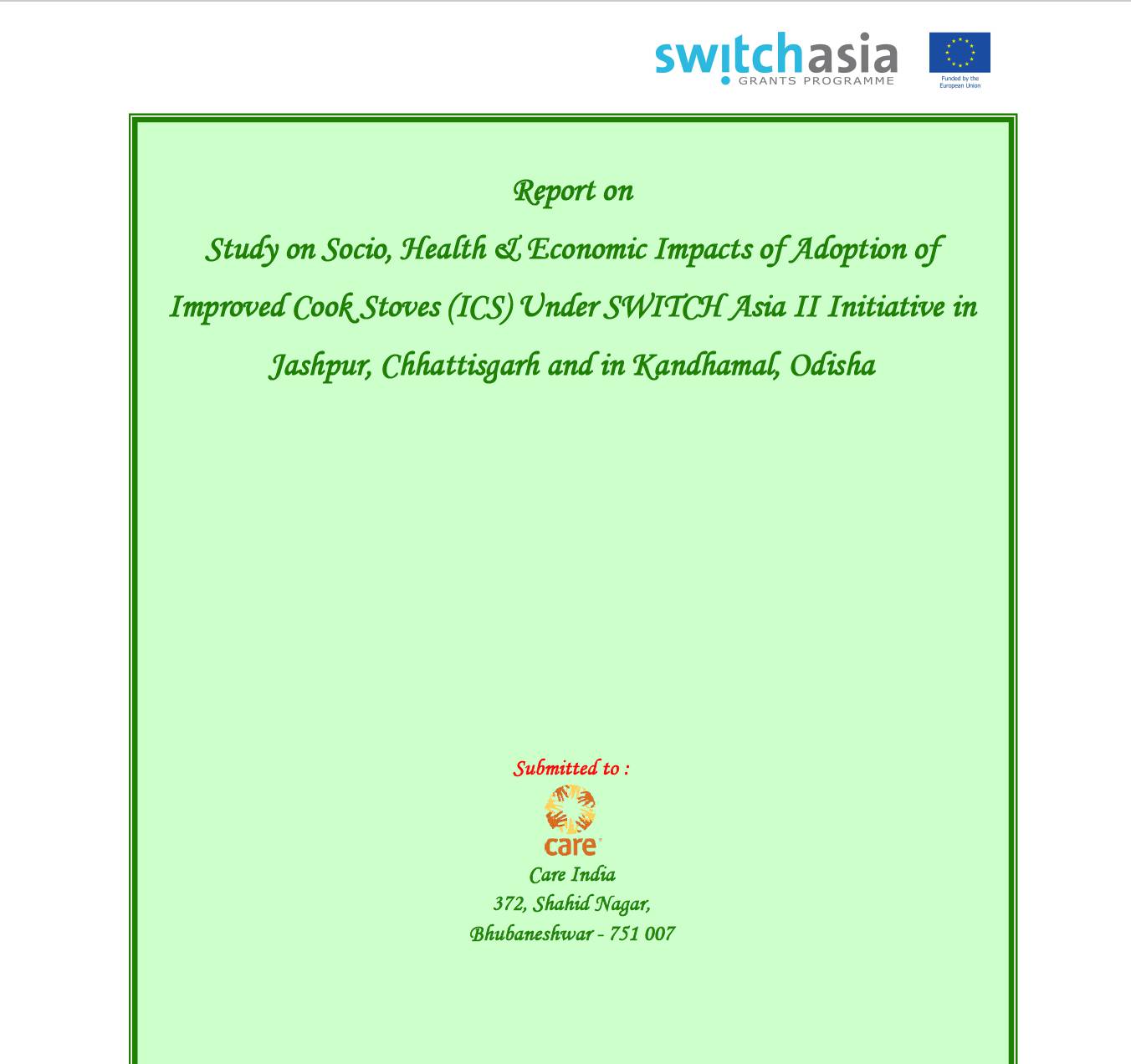 Study on Socio, Health & Economic Impacts of Adoption of ICS