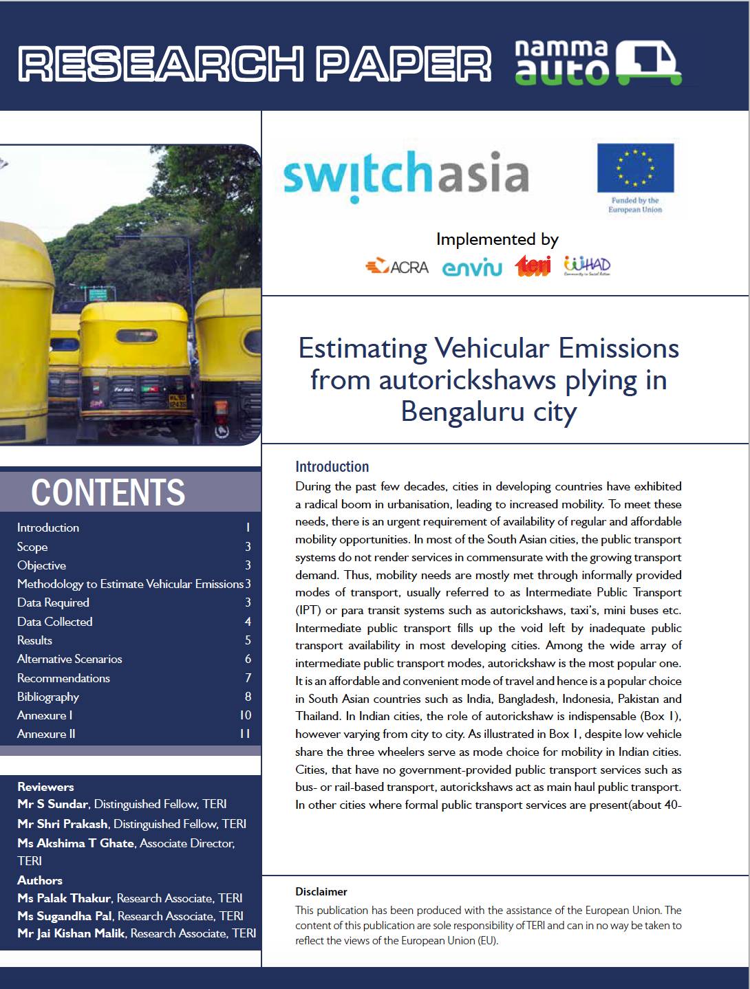 Research: Estimating Vehicular Emissions from autorickshaws plying in Bengaluru city