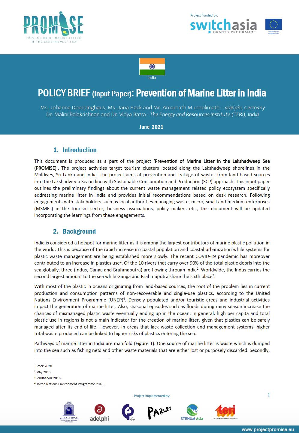 POLICY BRIEF: Prevention of Marine Litter in India