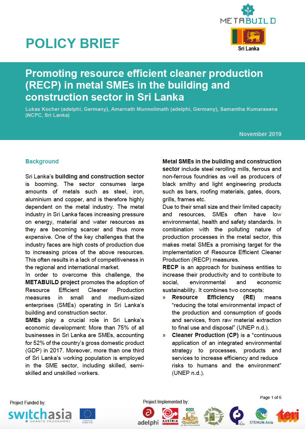 Policy Brief: Promoting resource efficient cleaner production (RECP) in metal SMEs in the building a...