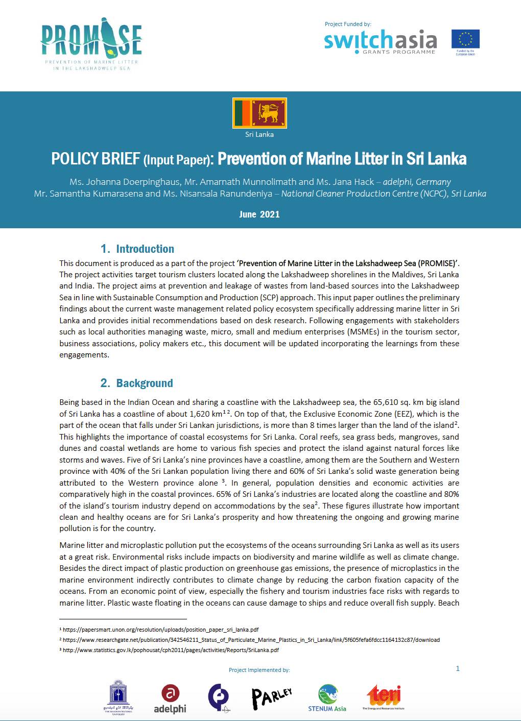 POLICY BRIEF: Prevention of Marine Litter in Sri Lanka
